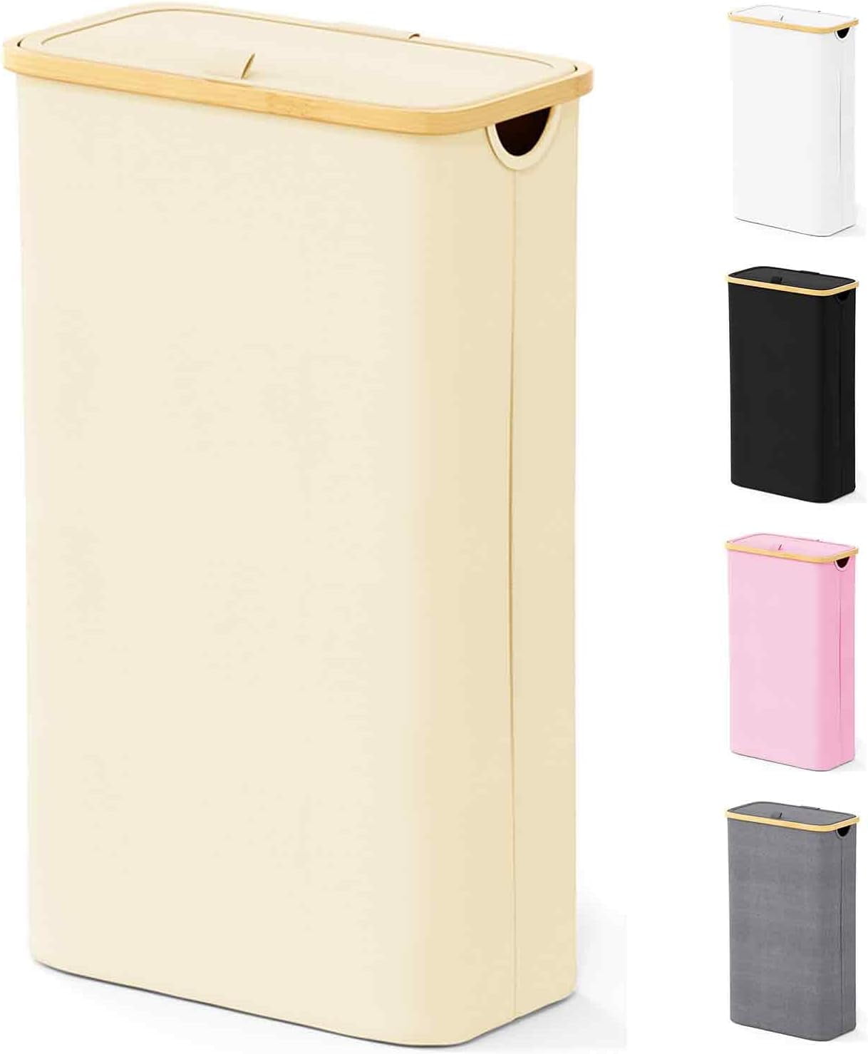 SpaceAid Slim Laundry Hamper with Lid, 65L Narrow Tall Clothes Basket Bin, Beige
