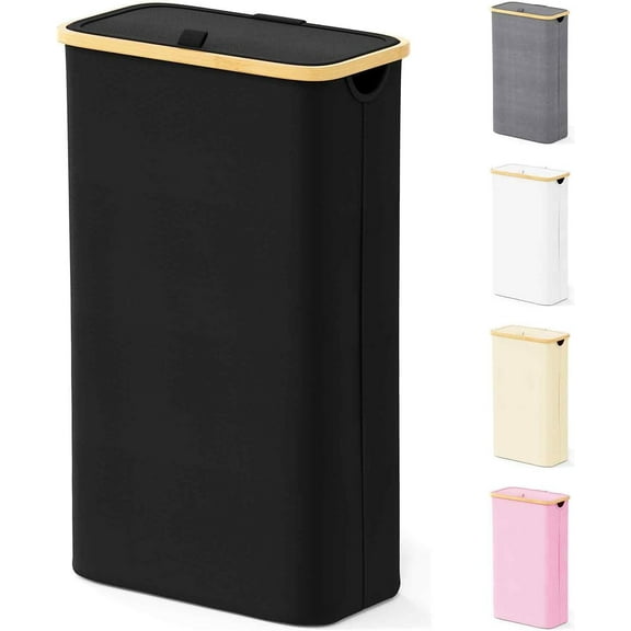 SpaceAid Slim Laundry Hamper with Lid, 65L Narrow Tall Clothes Basket Bin, Black
