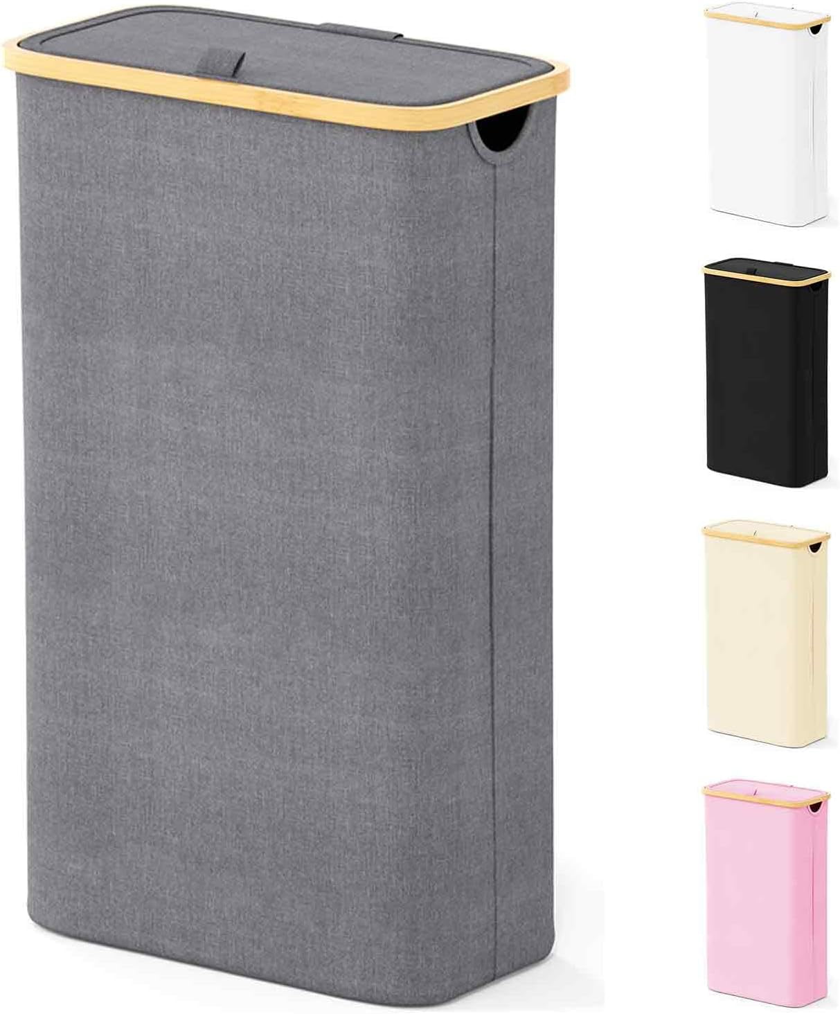 SpaceAid Slim Laundry Hamper with Lid, 65L Narrow Tall Clothes Basket Bin, Grey