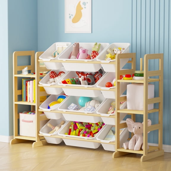 SpaceAid Toy Storage Organizer, Kids Bookshelf and Bookcase with 6 Shelves and 12 Bins, White