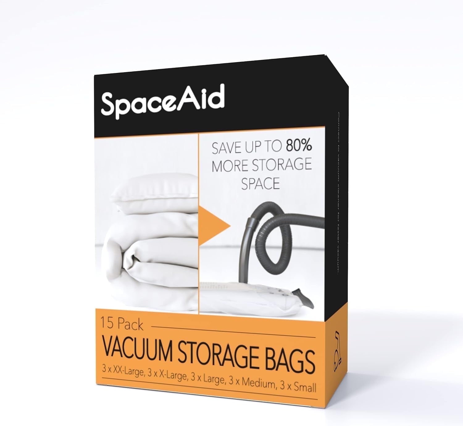 SpaceAid Vacuum Storage Bags, Space Saver Sealer Compression Bags (3 XX-Large, 3 X-Large, 3 Large, 3 Medium, 3 Small), (Variety 15 Pack)
