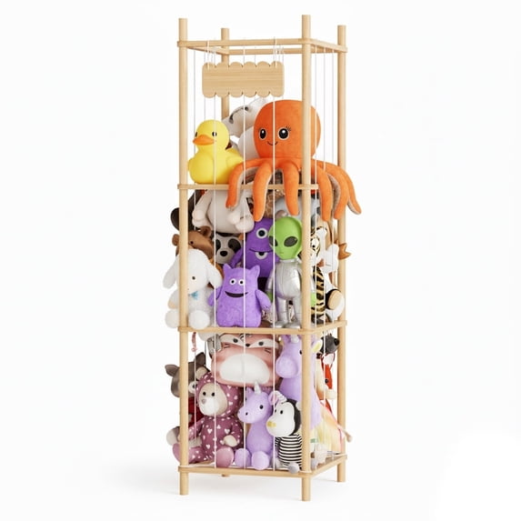 SpaceAid Wood Stuffed Animal Storage Organizer, 15.8" Wide, Natural