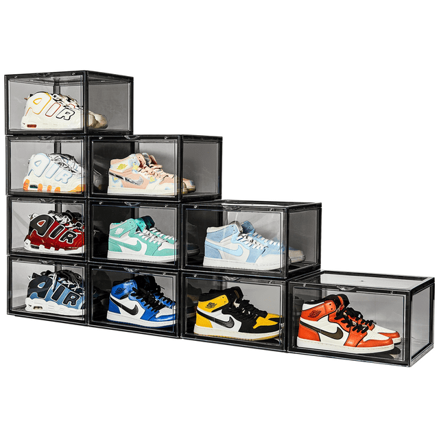 SpaceCrafters Shoe Storage Boxes, Stackable, Plastic, Magnetic Side ...
