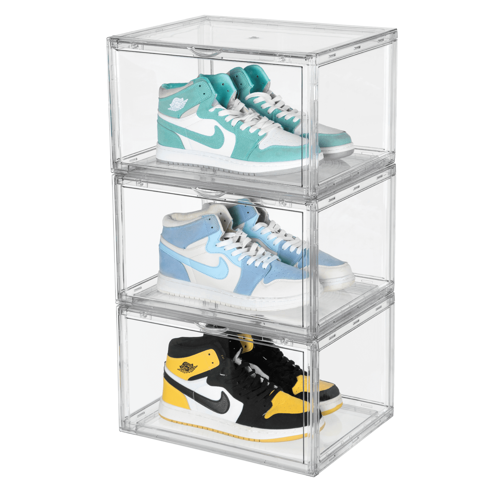 SpaceCrafters Shoe Storage 3 Pack Plastic Shoe Storage Boxes Clear