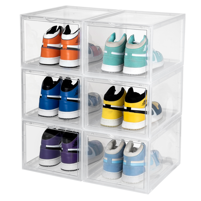 SpaceCrafters Shoe Storage 6 Pack Clear Shoe Storage Boxes Stackable Front Opening