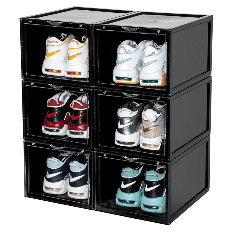 7penn Plastic Shoe Boxes with Lids 6pk Black - Shoe Storage Containers for Display - Stackable Shoe Organizer