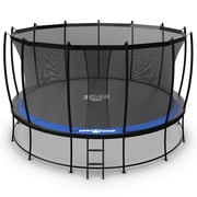SpaceJump Astro 15 Foot Trampoline, Outdoor Round Bouncer with Safety Net, Black/Blue