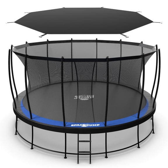 SpaceJump Astro 16' Trampoline, Outdoor Bouncer with Net and Eclipse Sun Shade, Black