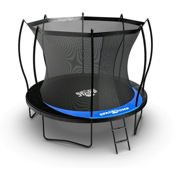SpaceJump Lunar 12 Foot Trampoline, Outdoor Round Bouncer with Safety Net, Black