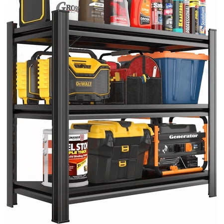 SpaceSaver 3 Tier Black Metal Shelving Unit Adjustable Storage Rack For Living Room Kitchen Garage Organization Easy Assembly Required 31.5 Inch Height