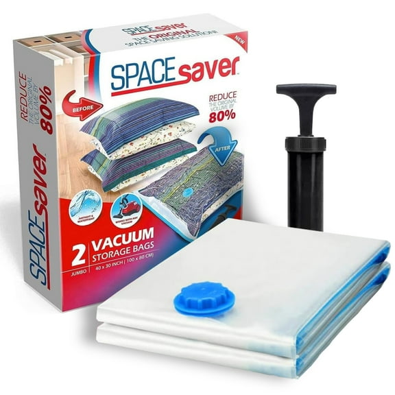 SpaceSaver Premium Jumbo Vacuum Storage Bags (80% More Storage Than Leading Brands) Free Hand Pump For Travel! (2 Pack)