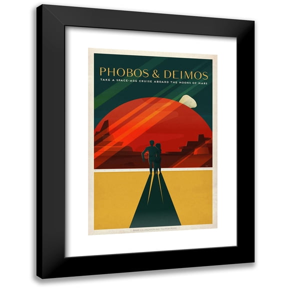 SpaceX 11x14 Black Modern Framed Museum Art Print Titled - Phobos and Deimos