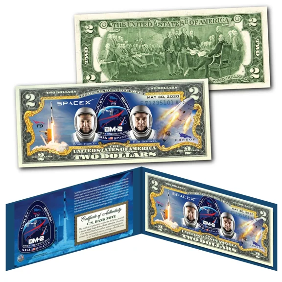 SpaceX Falcon 9 & Dragon Astronauts NASA Rocket Spacecraft launch May 30, 2020 U.S. $2 Bill