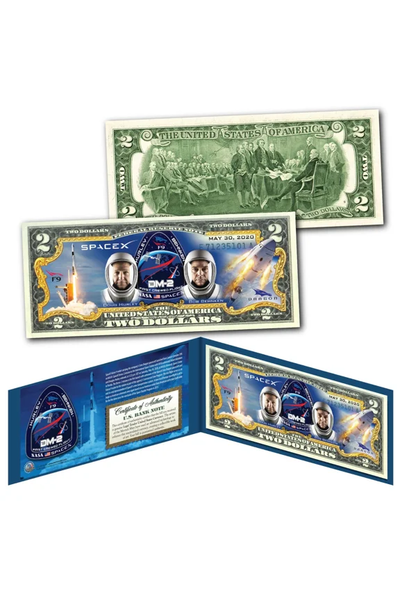 SpaceX Falcon 9 & Dragon Astronauts NASA Rocket Spacecraft launch May 30, 2020 U.S. $2 Bill