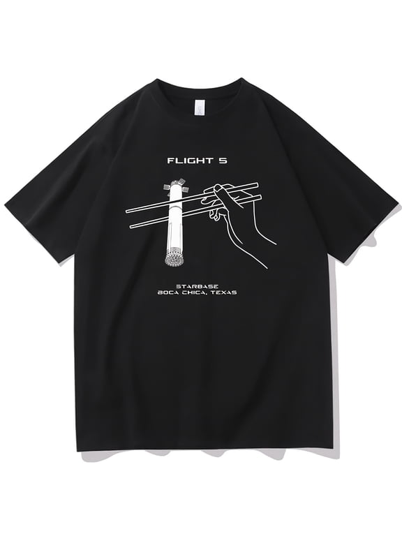 SpaceX Flight 5 T-Shirt with Rocket & Falcon Logo Print - SpaceX Branding Casual Round Neck Short/Long Sleeve Unisex Adult & Plus Size Space Exploration Fan Apparel Gift