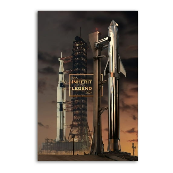 SpaceX Starship And Saturn V Spacecraft Space Art Poster Canvas Painting Decor Wall Print Photo Gifts Home Modern Decorative Posters 16x24inch(40x60cm)