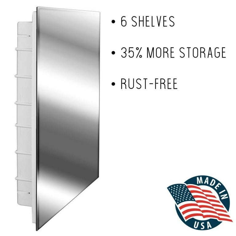 Spacecab 16 in. W x 26 in. H Frameless Recessed Medicine Cabinet with 6-Shelves and Polished Edge Mirror Spacecab 16 in. W x 26 in. H Frameless Recessed Medicine Cabinet with 6-Shelves and Polished Edge Mirror