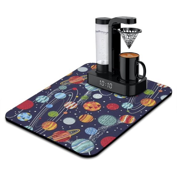 Spacecraft Dish Drying Mat, Celestial Star Moon Sun Absorbent Kitchen Mat