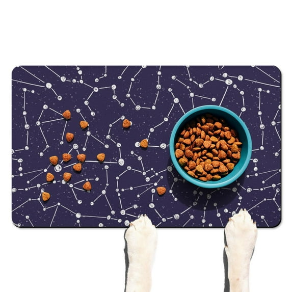 Spacecraft Dog Bowl Mat - Absorbent Pet Food Mat with Rocket Design - Non-Slip Waterproof Feeding Mat (Sci-Fi Lovers)