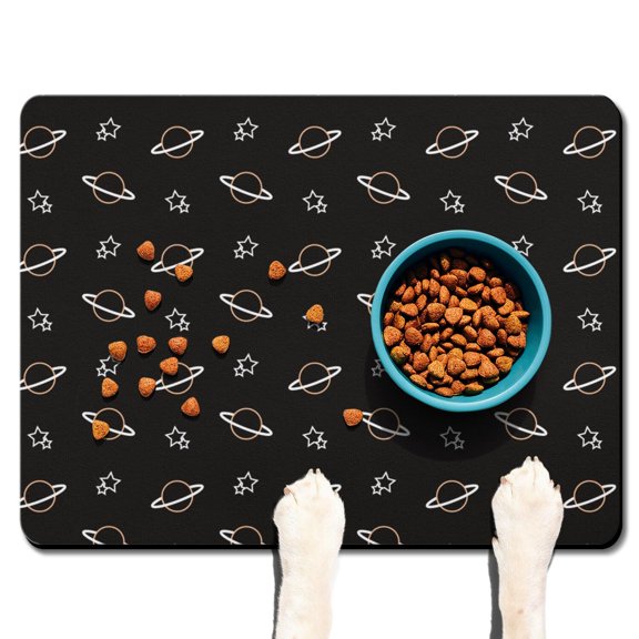 Spacecraft Space and Galaxy Aesthetic Starry Night Sky Dog Food Mat Waterproof Absorbent Non-Slip Durable Pet Feeding Mat