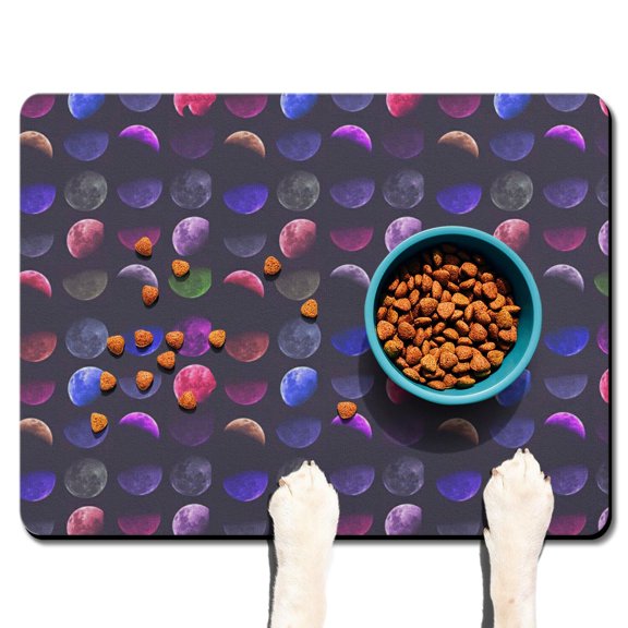 Spacecraft Space and Galaxy Aesthetic Starry Night Sky Dog Food Mat Waterproof Absorbent Non-Slip Durable Pet Feeding Mat