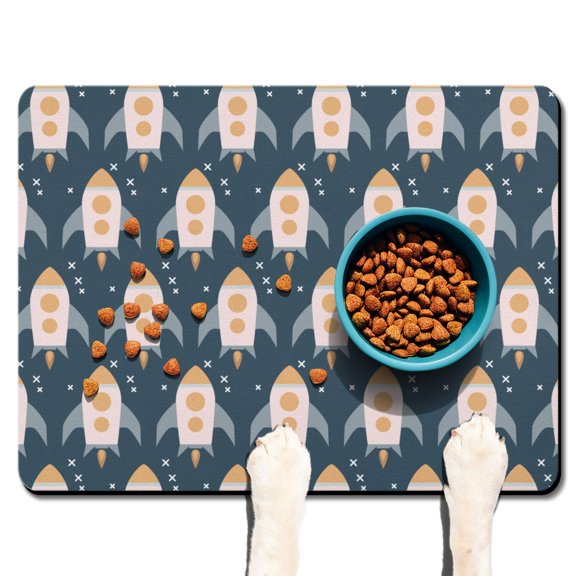 Spacecraft Space and Galaxy Aesthetic Starry Night Sky Dog Food Mat Waterproof Absorbent Non-Slip Durable Pet Feeding Mat