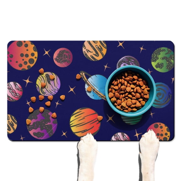 Spacecraft Space and Galaxy Aesthetic Starry Night Sky Dog Food Mat Waterproof Absorbent Non-Slip Durable Pet Feeding Mat