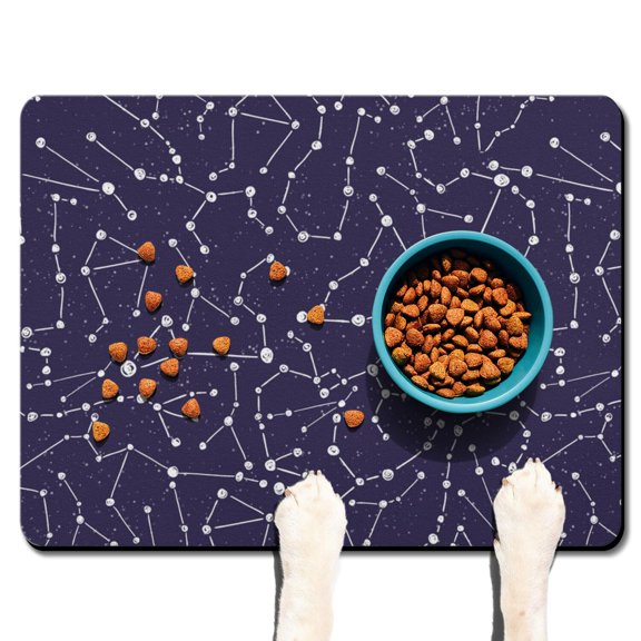 Spacecraft Space and Galaxy Aesthetic Starry Night Sky Dog Food Mat Waterproof Absorbent Non-Slip Durable Pet Feeding Mat