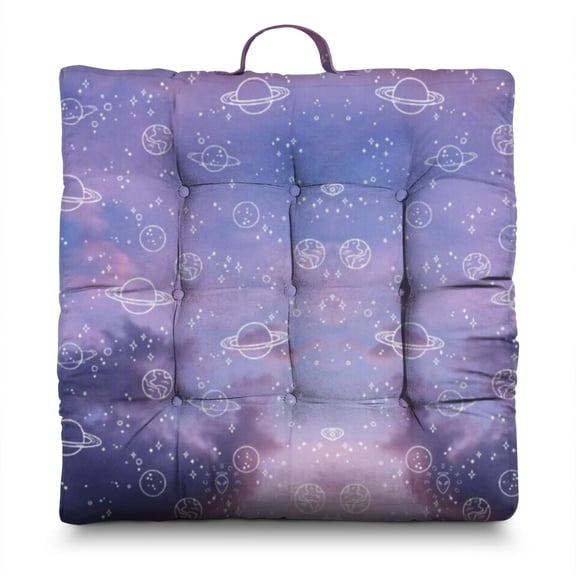 Spacecraft Themed Zabuton Cushion, Square Floor Pillow with Galaxy Aesthetic Design, 4.7 Inch Thick for Pressure Relief