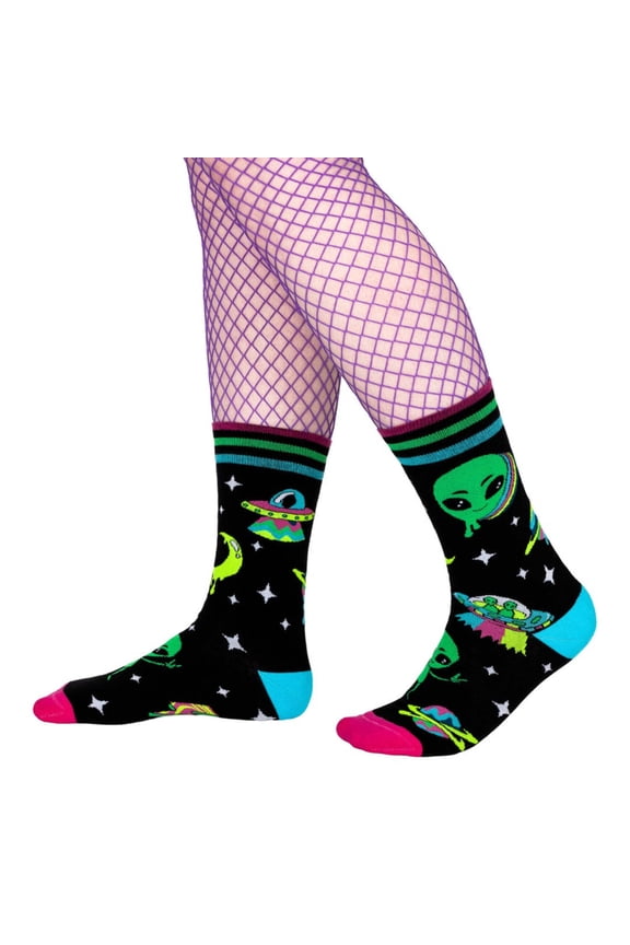 Spaced Out Alien UV Reactive Crew Socks