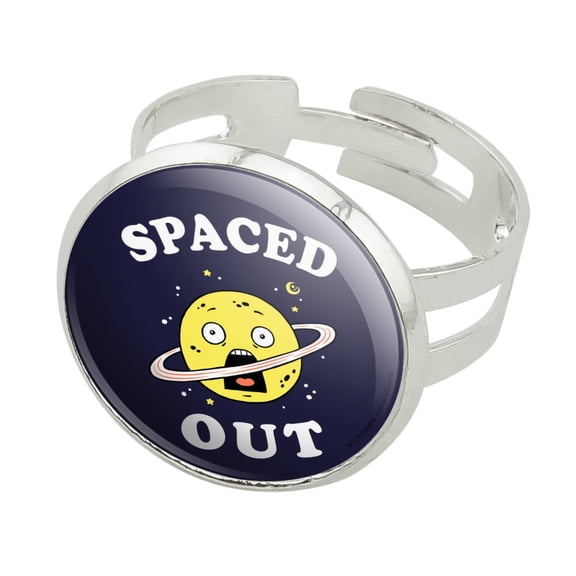 Spaced Out Planet Saturn Funny Humor Silver Plated Adjustable Novelty Ring