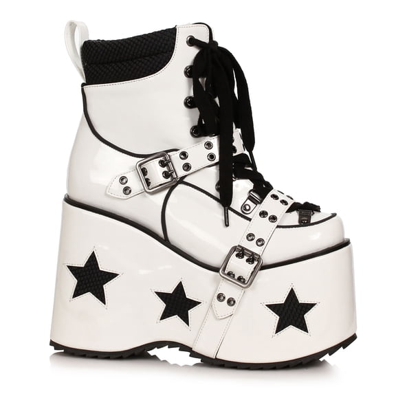 Spaced White Rock Star & Buckle 5" Platform Booties size 10