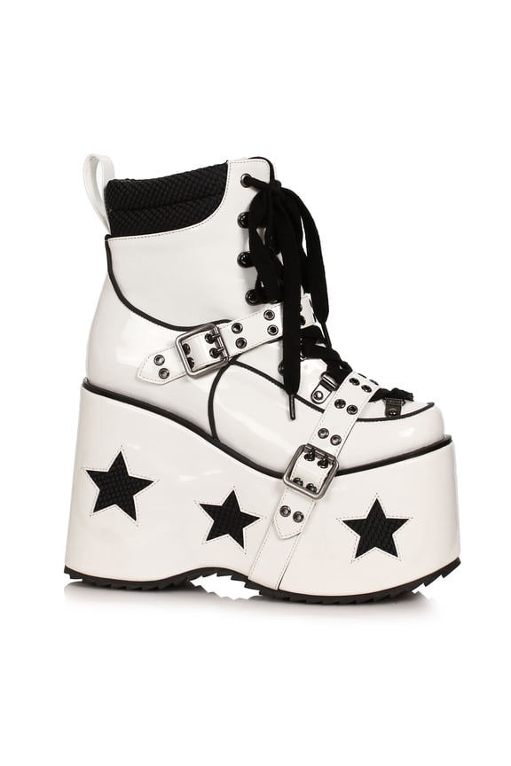 Spaced White Rock Star & Buckle 5" Platform Booties size 6