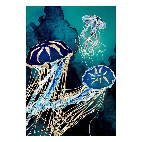Spacefrog Designs - Metallic Jellyfish Iii Print Wall Art, Modern Wall Decor For Living Room Bedroom, 8x12 UNFRAMED