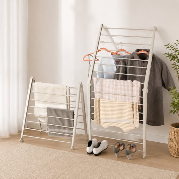 Spacemaker Folding Drying Rack, Indoor Clothes Organizer with Space Saving Design, 6" L x 26" W x 51.5" H, Beige, Compact Laundry Rack for Home Use