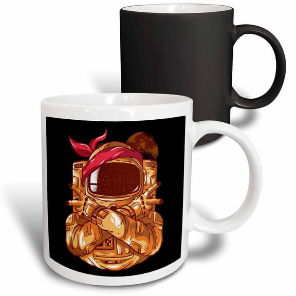 3drose, Spaceman Astronaut with Gangsta Style and Moon, 11oz Magic Transforming Mug