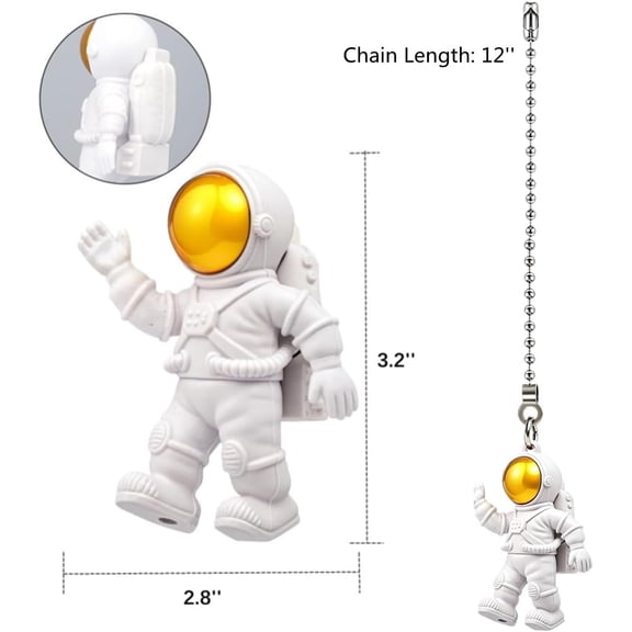 Spaceman Ceiling Fan Pull Chain,12in Astronaut Pull Chain Extension, 3mm Beaded Fan Light Pull Chains Extender Ornament and Connector for bedside lamp Table Lamp Light for Kids Room, 1PCS