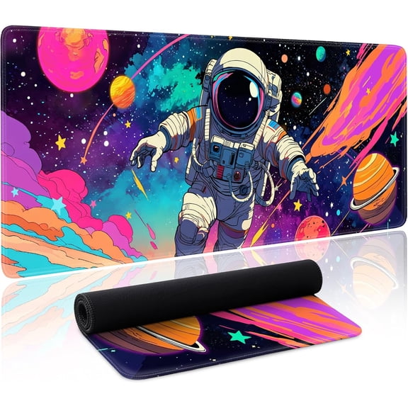 Spaceman Planets Anime Mouse Pad Large Desk Mat XL Mouse Pad Astronaut Keyboard Mousepad with Non-Slip Base and Stitched Edge Gaming Mouse Mat Desk Pad 31.5 X 11.8 in Mouse Pads for Desk Home Office