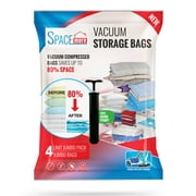 Spacemore Premium Reusable Vacuum Storage Bags Jumbo 40Ã¢ÂÂ X 30Ã¢ÂÂ (4 Pack), Save 80% Storage Space With Vacuum Sealed Compression Bags & Leak Valve, Space Saver solution, Travel Hand Pump Included