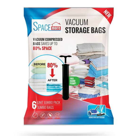 Spacemore Premium Reusable Vacuum Closet Organizer Bags with Vacuum Sealed & Leak Valve