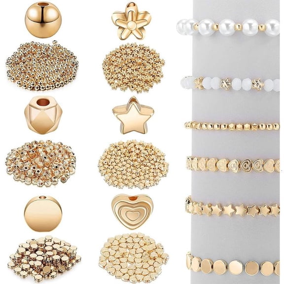 Golden Spacer Beads False Pearl Beads for Jewelry Making Flat Round for Pony Beads Elastic String for Bracelet Making