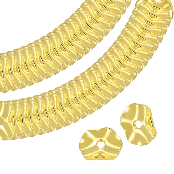 Spacer Disc Beads, 8mm 100 Pcs Gold Spacer Beads Jewelry Crafting Supplies Wave Disc for DIY Bracelets Necklaces Earrings Making Craft Making