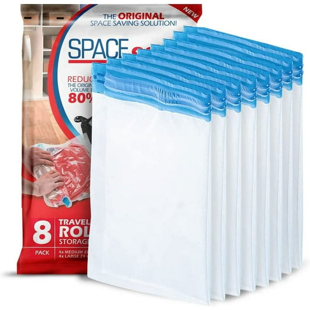 Spacesaver 8x Roll Up Compression Travel Bags; 4 Lrg, 4 Med No Vacuum