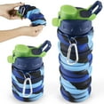 thumbnail image 1 of Spacesaver Collapsible Water Bottle - Foldable Water Bottle - Silicone Water Bottle - Travel Water Bottle Collapsible - Lightweight, Portable, Compact - Camping, Hiking, Traveling - Blue Rainbow, 1 of 7