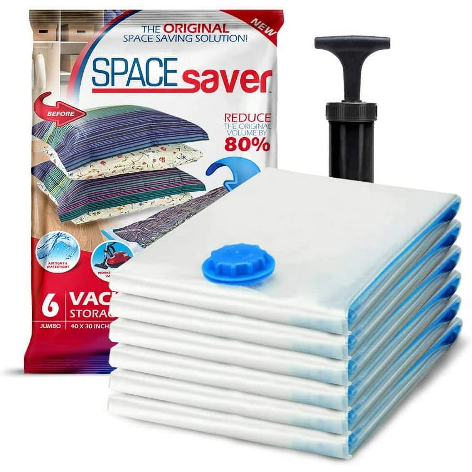 Spacesaver Premium *Jumbo* Vacuum Storage Bags (Works with Any Vacuum Cleaner + Free Hand-Pump for Travel!) Double-Zip Seal and Triple Seal Turbo-Valve for 80% More Compression! - image 1 of 6