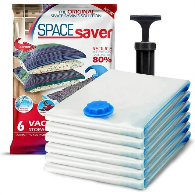Spacesaver Premium *Jumbo* Vacuum Storage Bags (Works with Any Vacuum Cleaner + Free Hand-Pump for Travel!) Double-Zip Seal and Triple Seal Turbo-Valve for 80% More Compression!