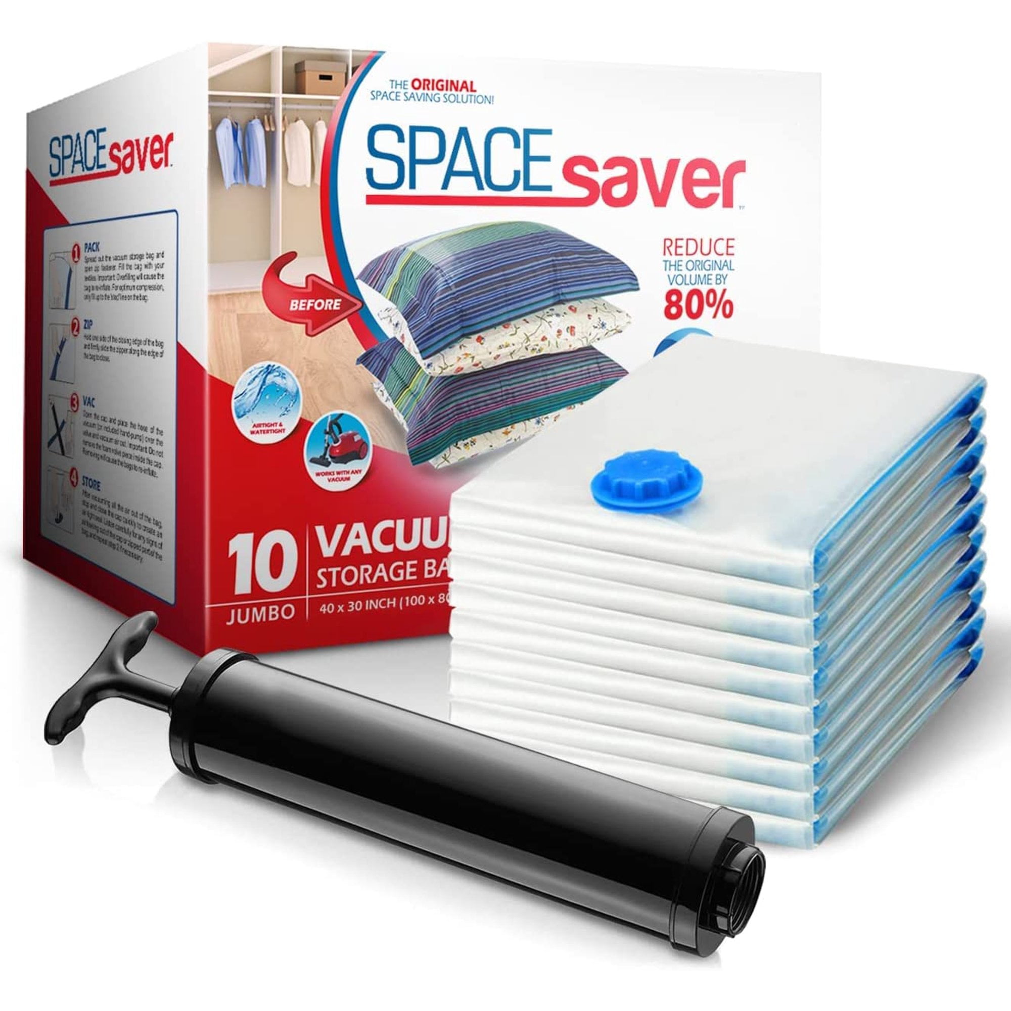 Spacesaver Premium *Small* Vacuum Storage Bags (Works with Any Vacuum  Cleaner + Free Hand-Pump for Travel!) Double-Zip Seal and Triple Seal