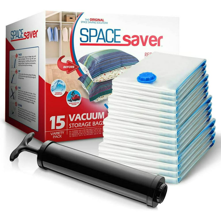 Spacesaver Premium *Variety* Vacuum Storage Bags (3 x Small, 4 x Medium, 4  x Large, 4 x Jumbo), 80% More Storage Than Leading Brands, Free Hand Pump