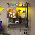 thumbnail image 1 of Spacesea 34 Inch Gaming Floating Shelves with LED Lights, 4 Tier Kitchen Shelves Wall Mounted with 8 Hooks,  Pipe Bathroom Storage Rack with Hanging Rod(Rustic Brown), 1 of 17