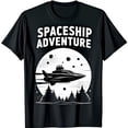 thumbnail image 1 of Spaceship Adventure Black T-Shirt Futuristic Spaceship Design, 1 of 5